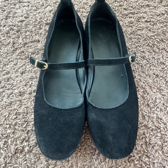 Black Suede Leather Maryjane Ballet Flat Size 40 9 9.5 - Picture 2 of 6